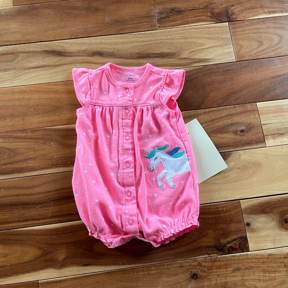 Pink Baby Romper with Unicorn Design